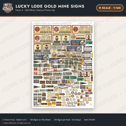Alpine Railworks 31143N N Scale Roadside Signs - Gold Panning Mine