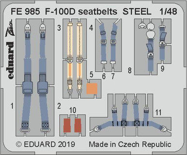 Eduard FE985 1/48 F-100D Seatbelts STEEL Photo Etch for Trumpeter