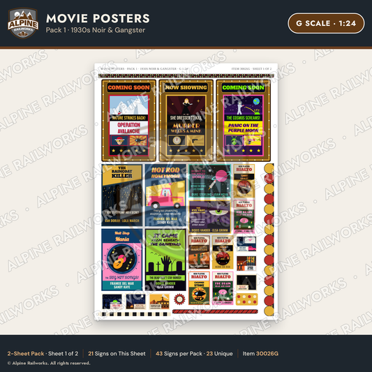 Alpine Railworks 30026G G Scale Movie Posters - 1930s Noir & Gangster