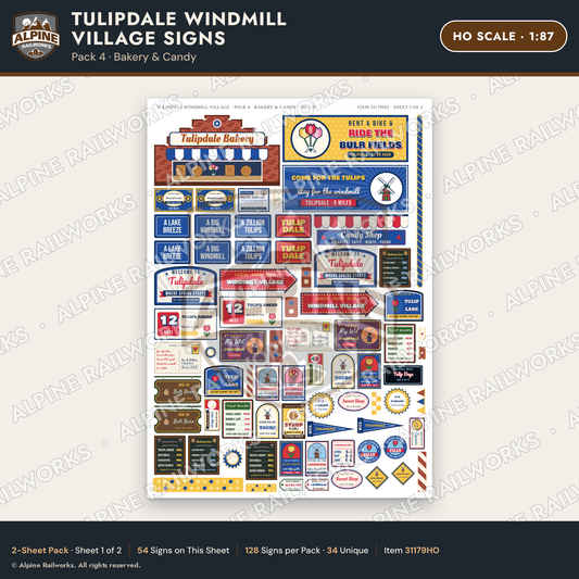 Alpine Railworks 31179HO HO Scale Roadside Signs - Windmill Village