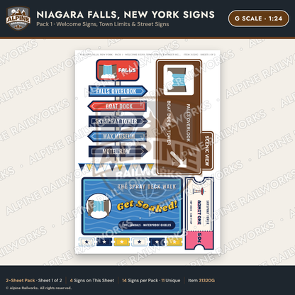 Alpine Railworks 31320G G Scale Niagara Falls NY Signs - Welcome Signs