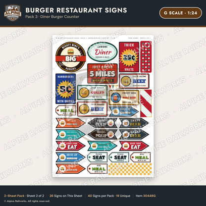 Alpine Railworks 30448G G Scale Burger Restaurant Signs