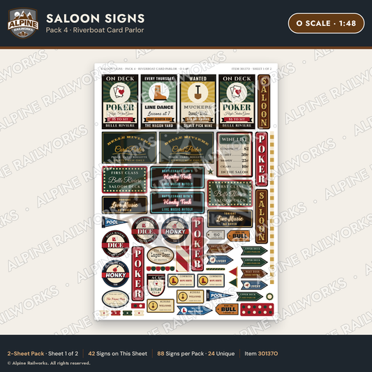 Alpine Railworks 30137O O Scale Saloon Signs - Riverboat Card Parlor