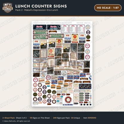 Alpine Railworks 30105HO HO Scale Lunch Counter Signs