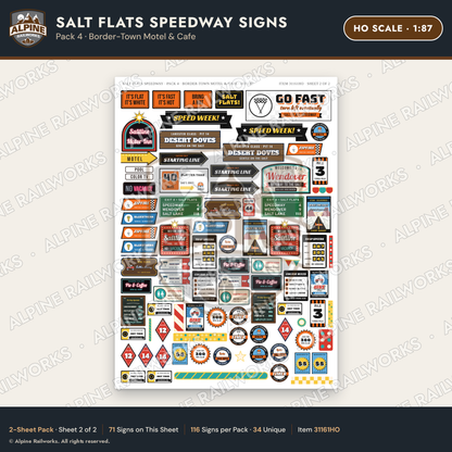 Alpine Railworks 31161HO HO Scale Racing Signs - Salt Flats Speedway