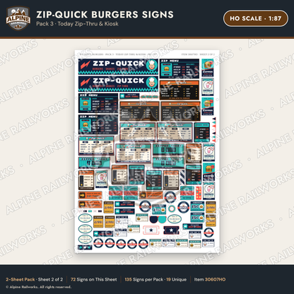 Alpine Railworks 30607HO HO Scale Fast Food Signs - Burger Stand