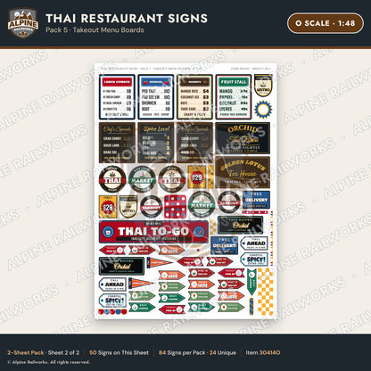 Alpine Railworks 30414O O Scale Thai Restaurant Signs