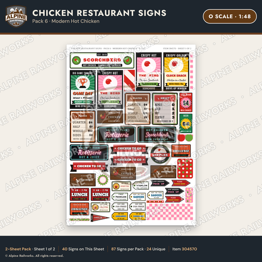 Alpine Railworks 30457O O Scale Chicken Restaurant Signs