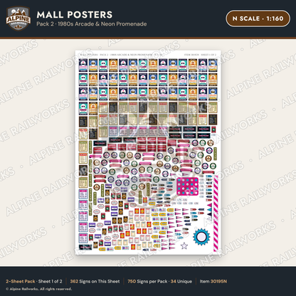 Alpine Railworks 30195N N Scale Mall Posters - 1980s Arcade