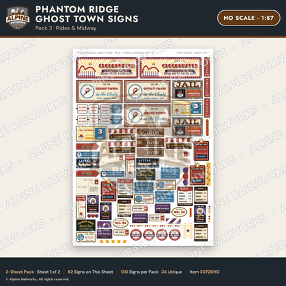 Alpine Railworks 30720HO HO Scale Roadside Signs - Mountain Ghost Town