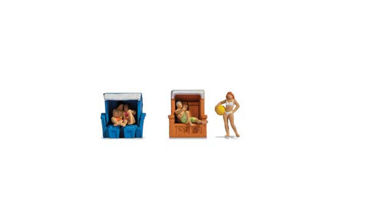Noch 15852 HO Scale In the Beach Chair -- 4 Figures, 2 Chairs