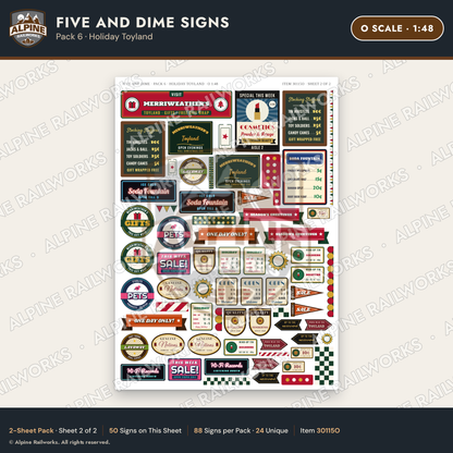Alpine Railworks 30115O O Scale Five and Dime Signs - Holiday Toyland