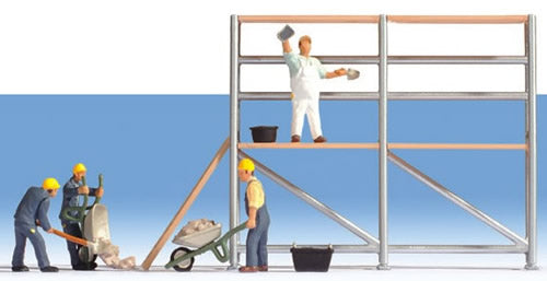 Noch 15054 HO Scale Masons w/Accessories -- Set #1 pkg(4)