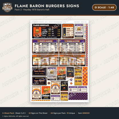 Alpine Railworks 30603O O Scale Fast Food Signs - Burgers