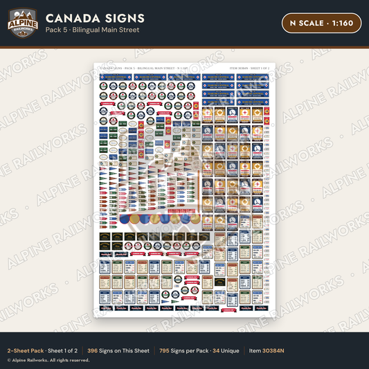 Alpine Railworks 30384N N Scale Canada Signs - Bilingual Main Street