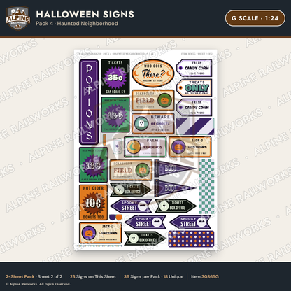 Alpine Railworks 30365G G Scale Halloween Signs - Haunted Neighborhood