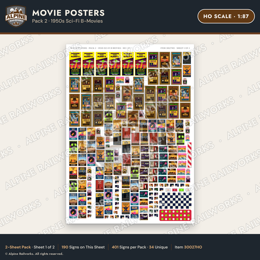Alpine Railworks 30027HO HO Scale Movie Posters - Sci-Fi B-Movies