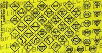 Blair Line 43 N Scale Highway Signs -- Vintage Warning/Stop 1930s-1950s (black, yellow)