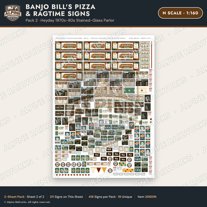 Alpine Railworks 30651N N Scale Restaurant Signs - Pizza & Music Hall