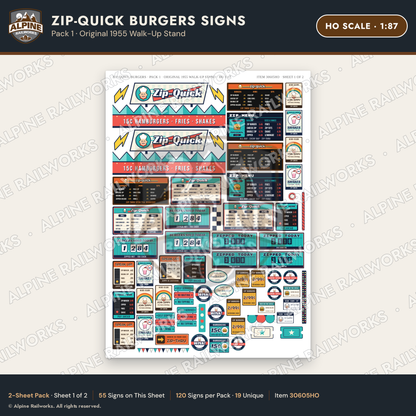 Alpine Railworks 30605HO HO Scale Fast Food Signs - Burger Stand