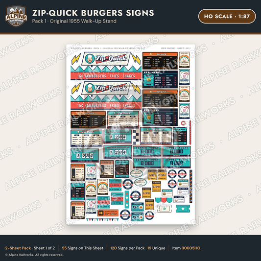 Alpine Railworks 30605HO HO Scale Fast Food Signs - Burger Stand