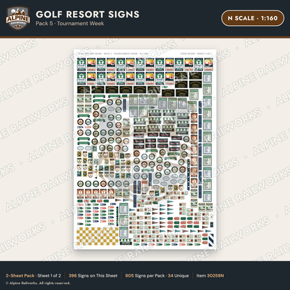 Alpine Railworks 30258N N Scale Golf Resort Signs - Tournament Week