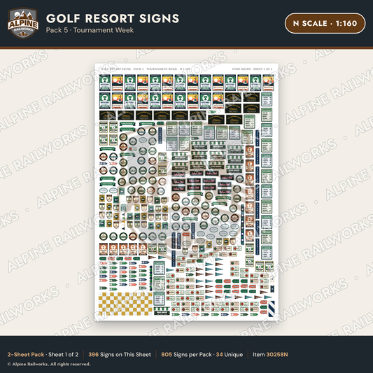 Alpine Railworks 30258N N Scale Golf Resort Signs - Tournament Week