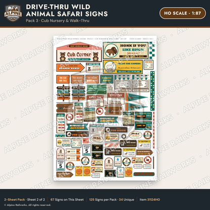 Alpine Railworks 31124HO HO Scale Roadside Signs - Drive-Thru Safari
