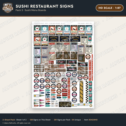 Alpine Railworks 30424HO HO Scale Sushi Restaurant Signs