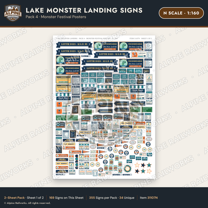 Alpine Railworks 31107N N Scale Roadside Signs - Lake Monster