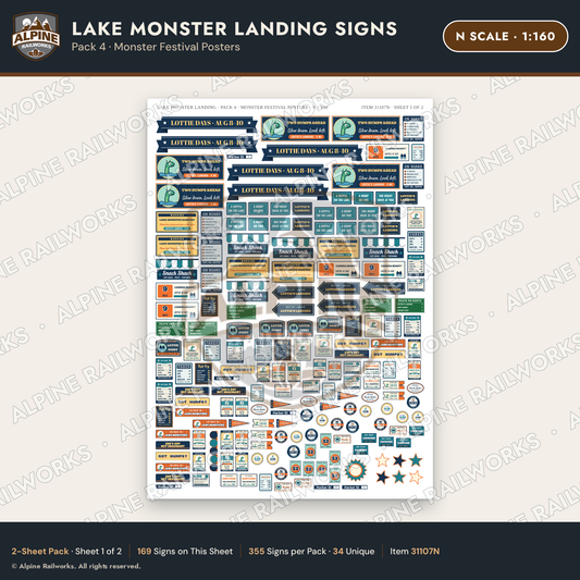 Alpine Railworks 31107N N Scale Roadside Signs - Lake Monster