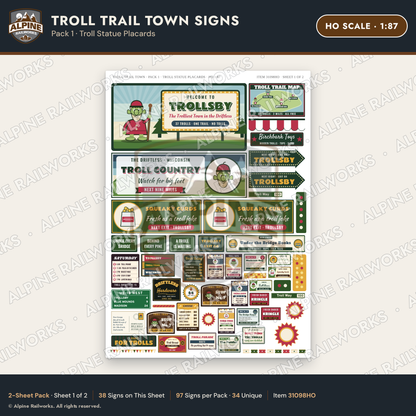 Alpine Railworks 31098HO HO Scale Roadside Signs - Troll Town