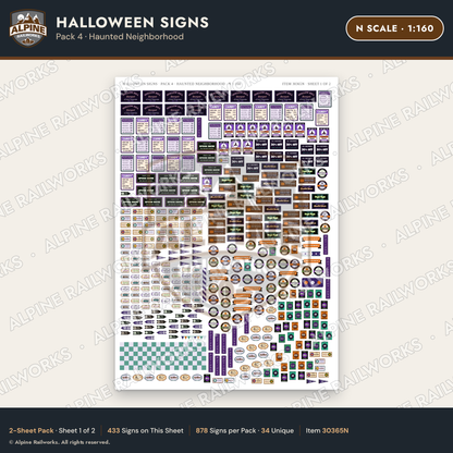 Alpine Railworks 30365N N Scale Halloween Signs - Haunted Neighborhood