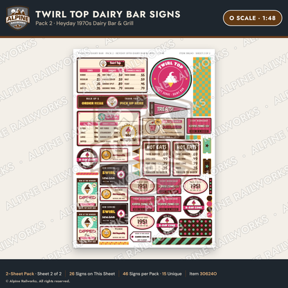 Alpine Railworks 30624O O Scale Fast Food Signs - Ice Cream Dairy Bar
