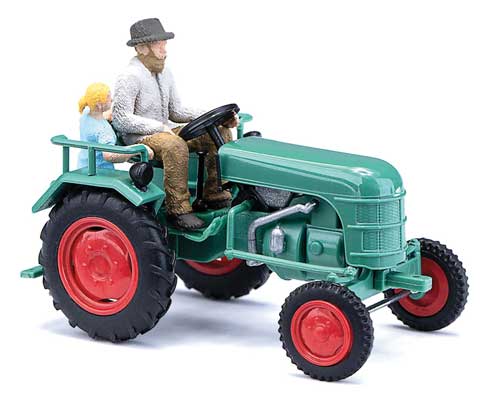 Busch 40072 HO Scale 1953 Kramer KL 11 Farm Tractor w/Figures - Assembled -- Gre
