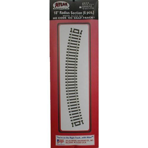 Atlas 833 HO Code 100 18" Radius Snap Track (6)