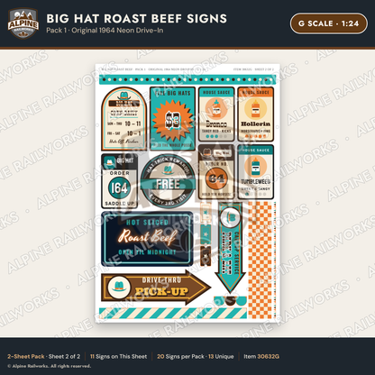 Alpine Railworks 30632G G Scale Fast Food Signs - Western Roast Beef