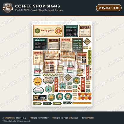 Alpine Railworks 30096O O Scale Coffee Shop Signs - Truck-Stop Coffee