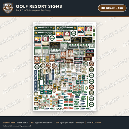 Alpine Railworks 30255HO HO Scale Golf Resort Signs - Clubhouse