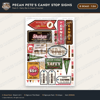 Alpine Railworks 30594G G Scale Roadside Signs - Pecan Candy Stop