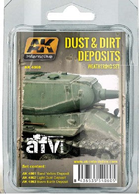 AK Interactive 4060 AFV Series: Dust & Dirt Deposits Weathering Enamel Paint Set