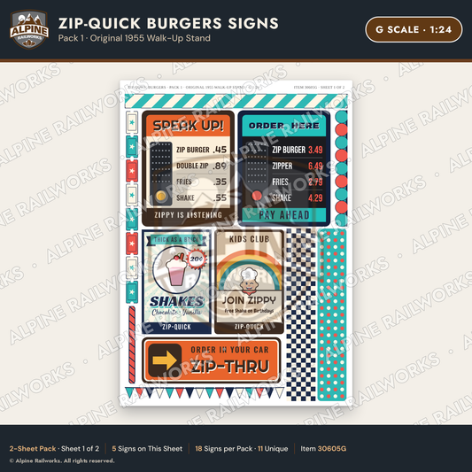 Alpine Railworks 30605G G Scale Fast Food Signs - Burger Stand