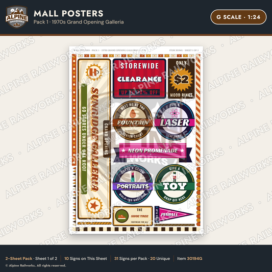 Alpine Railworks 30194G G Scale Mall Posters - Grand Opening Galleria