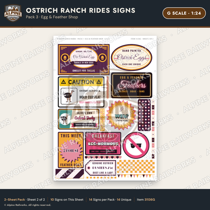 Alpine Railworks 31136G G Scale Roadside Signs - Ostrich Farm