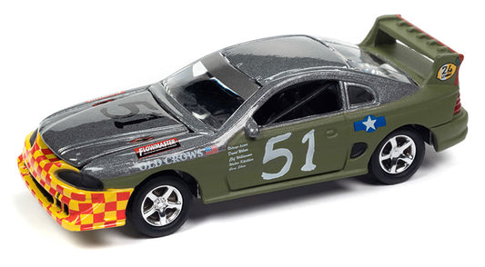 Johnny Lightning JLSP295-B 1/64 Scale 1990S Ford Mustang Race Car In Dark Silver And