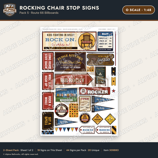 Alpine Railworks 30988O O Scale Roadside Signs - Giant Rocking Chair