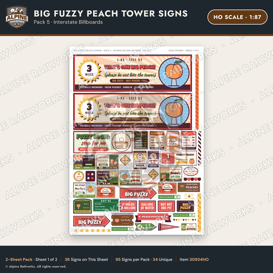 Alpine Railworks 30934HO HO Scale Roadside Signs - Peach Water Tower