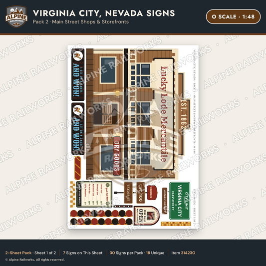 Alpine Railworks 31423O O Scale Virginia City NV Signs - Shops