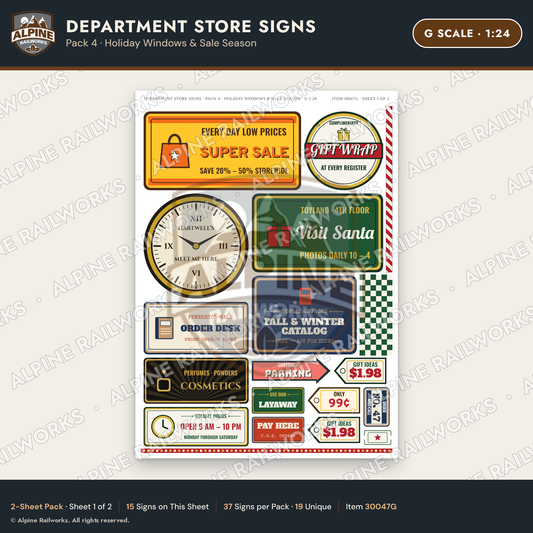 Alpine Railworks 30047G G Scale Department Store Signs