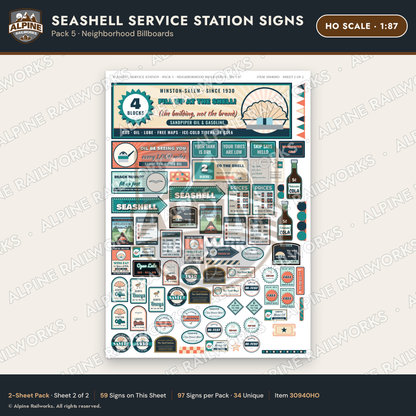 Alpine Railworks 30940HO HO Scale Roadside Signs - Seashell Station